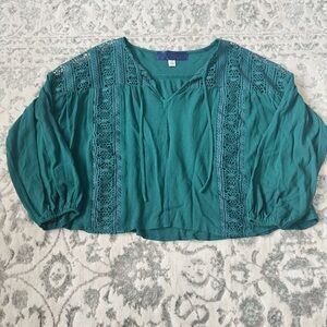 Blue Rain Green Embellished Crop Blouse